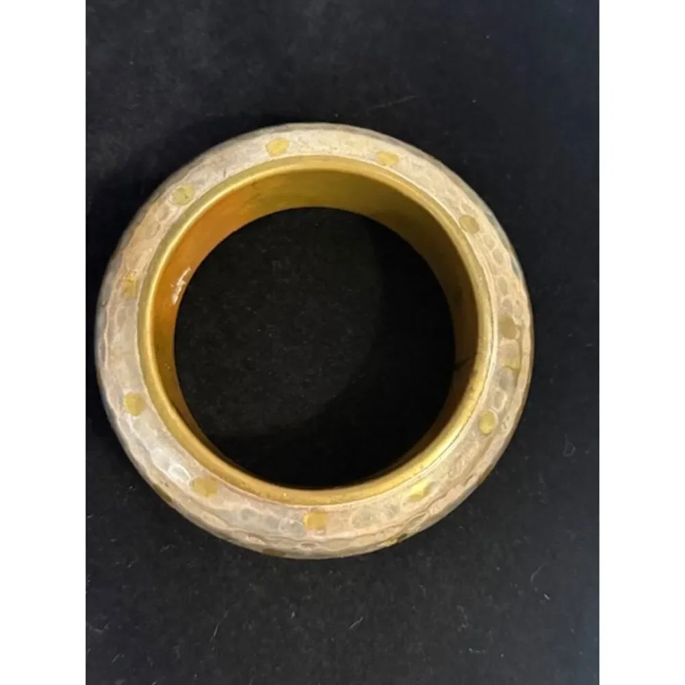Vintage Brass and Silver Hammered Bangle Cuff Bracelet India
